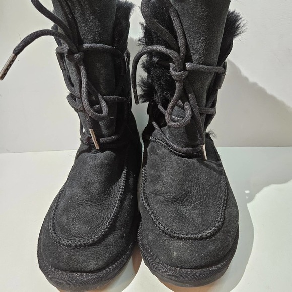 EMU Australia Shearling Boots Lace Up Soft Suede Leather Women's 6 Black - Picture 2 of 10